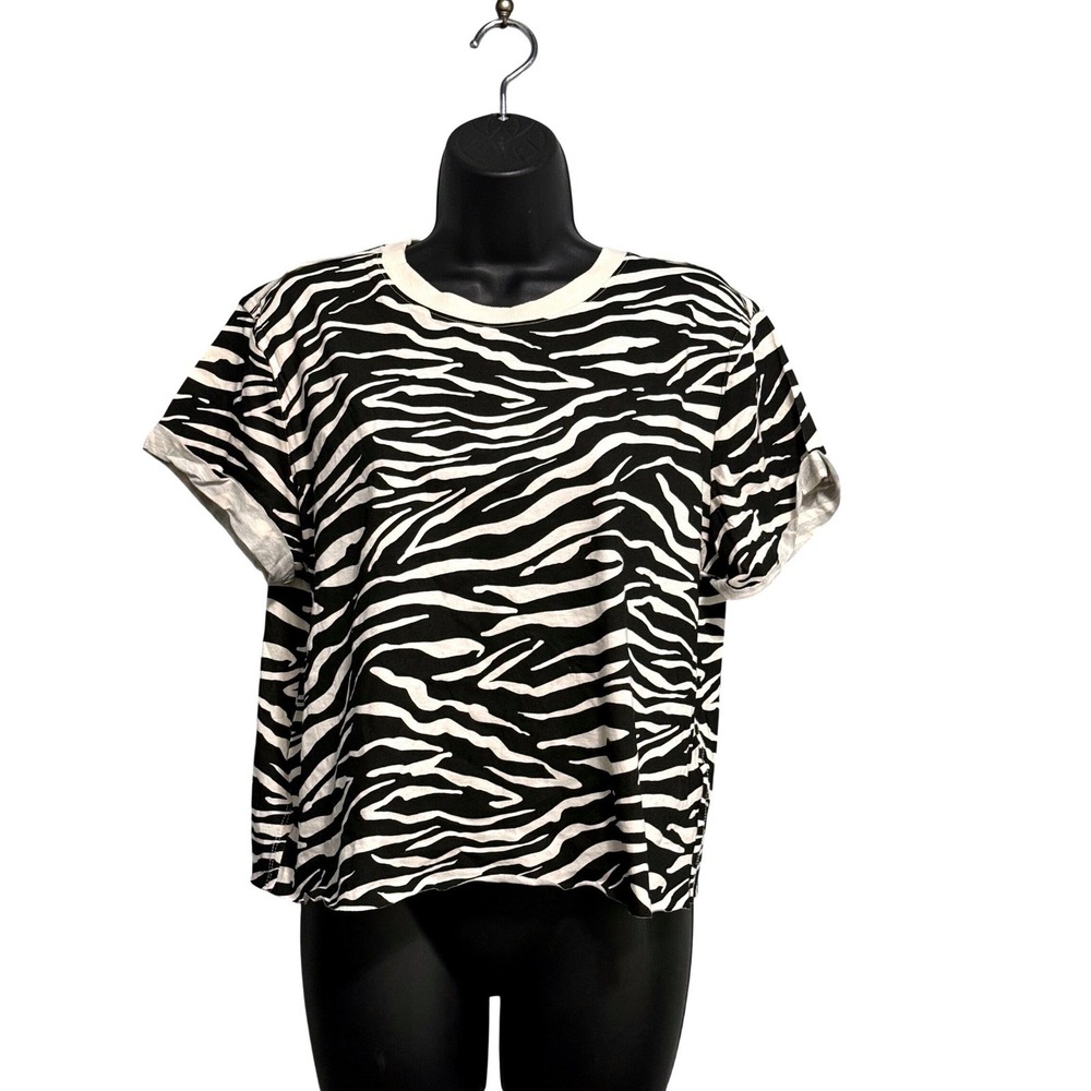 Wild Fable Womens Zebra Print Boxy Cotton T-Shirt Black White Short Sleeve NEW